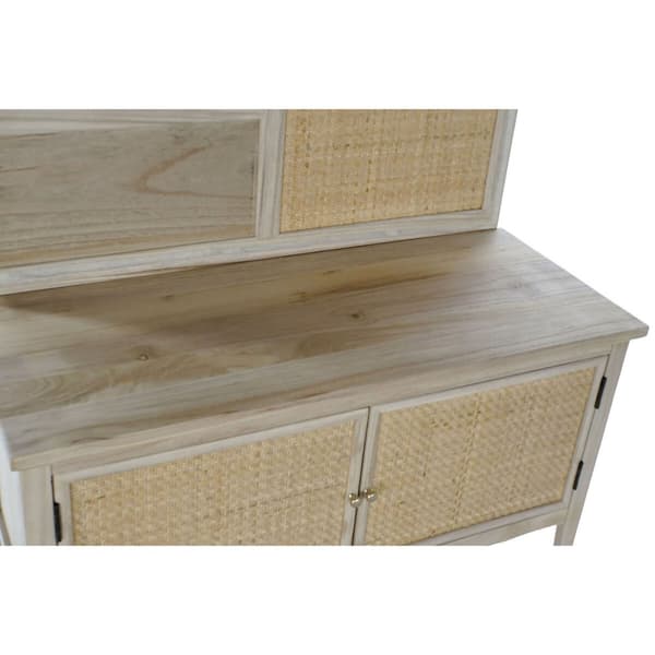 Knagerække med spejl Home ESPRIT Natur Spanskrør Paulonia træ Spejl 92 x 40 x 181 cm