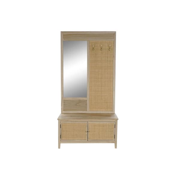 Knagerække med spejl Home ESPRIT Natur Spanskrør Paulonia træ Spejl 92 x 40 x 181 cm