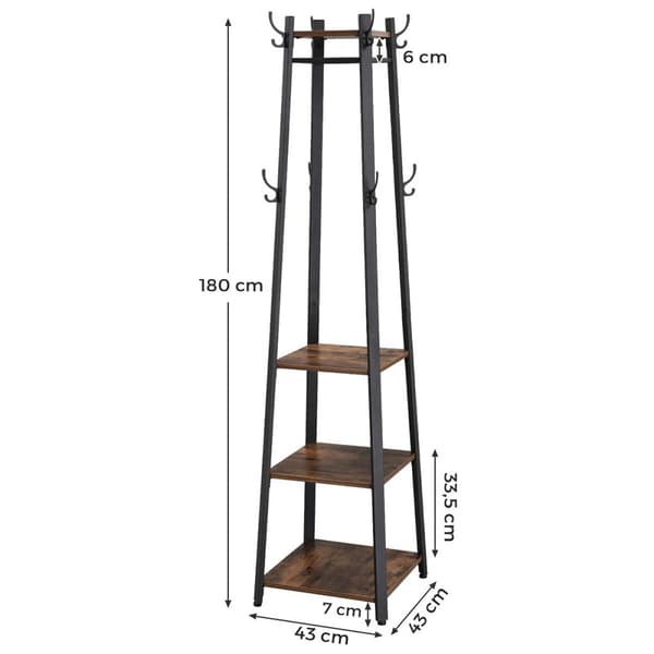Klädställ med 3-planshyllor, krokar och stavar - H180 cm