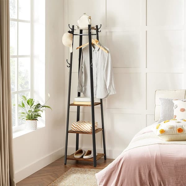 Klädställ med 3-planshyllor, krokar och stavar - H180 cm