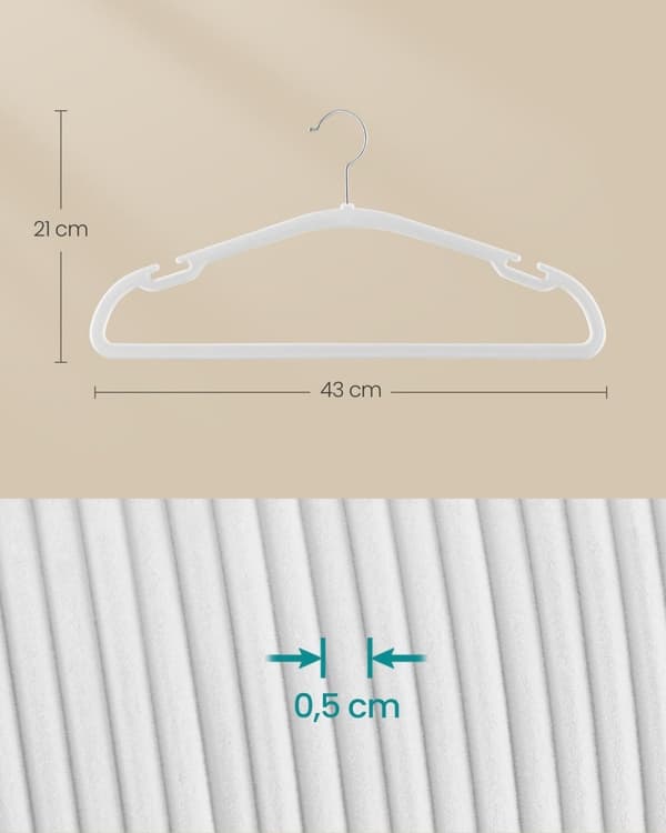 Rootz 50 Pack Velvet Hangers - Skab Organizer - Pladsbesparende - Skridsikret design - 43 cm x 21 cm - Cloud White