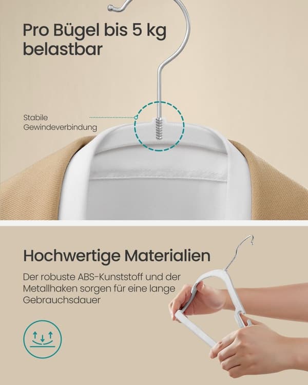 Rootz 50 Pack Velvet Hangers - Skab Organizer - Pladsbesparende - Skridsikret design - 43 cm x 21 cm - Cloud White