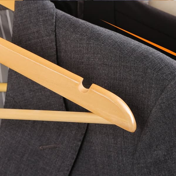 Rootz 50 Pack Maple Wood Hangers - Naturlig finish - Buksestang - Forkromet kroge - 44,5 cm x 23 cm x 1,2 cm