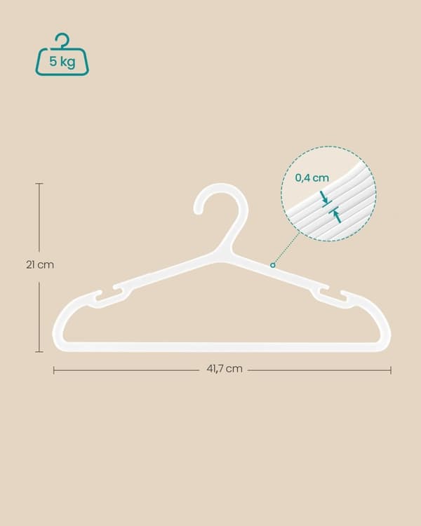 Rootz 50 stykke sæt plastik bøjler - garderobeskabe - pladsbesparende - PP plast - 41,7 cm x 21 cm - Max belastning 5 kg
