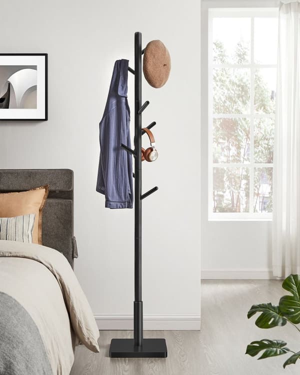 Rootz Coat Stand Tree - Hattuteline - 8 koukkua - Massiivipuu - MDF-pohja - Pilvivalkoinen - Muste musta - 30cm x 30cm x 175cm. Staattinen kuorma: 24