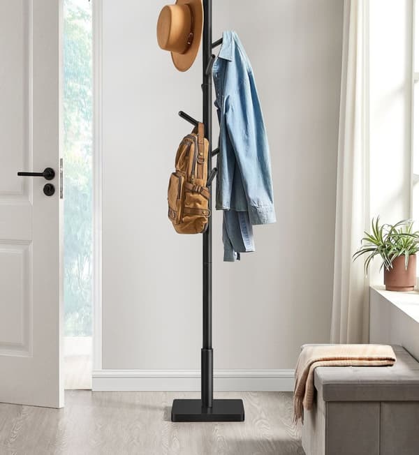 Rootz Coat Stand Tree - Hattuteline - 8 koukkua - Massiivipuu - MDF-pohja - Pilvivalkoinen - Muste musta - 30cm x 30cm x 175cm. Staattinen kuorma: 24