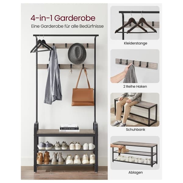 Rootz Coat Stand med 9 kroge - Garderobeskabe - Entryway Organizer - Spånplade og stålkonstruktion - 32cm x 70cm x 175cm