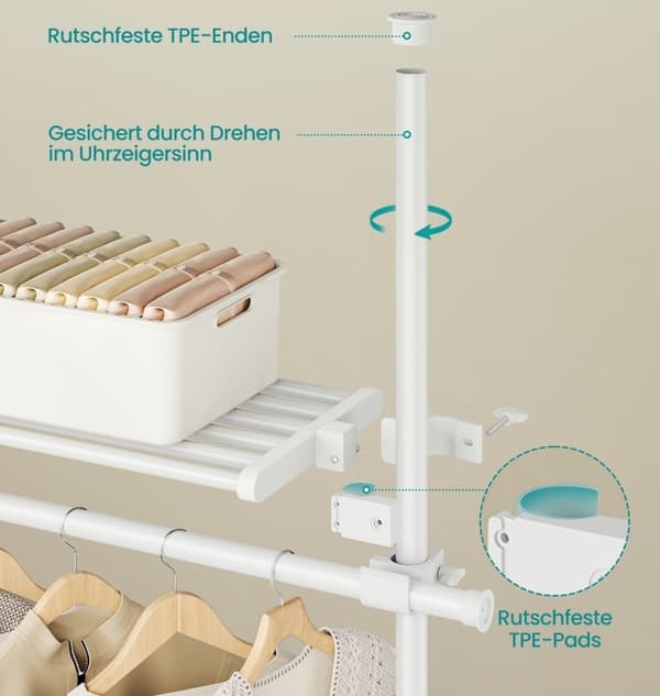 Rootz Tøjstativ Højt til loftet - Organizer - Hængende garderobe - Stålramme - Justerbare mål - 33,5 cm x (240-353) cm x (208-310) cm