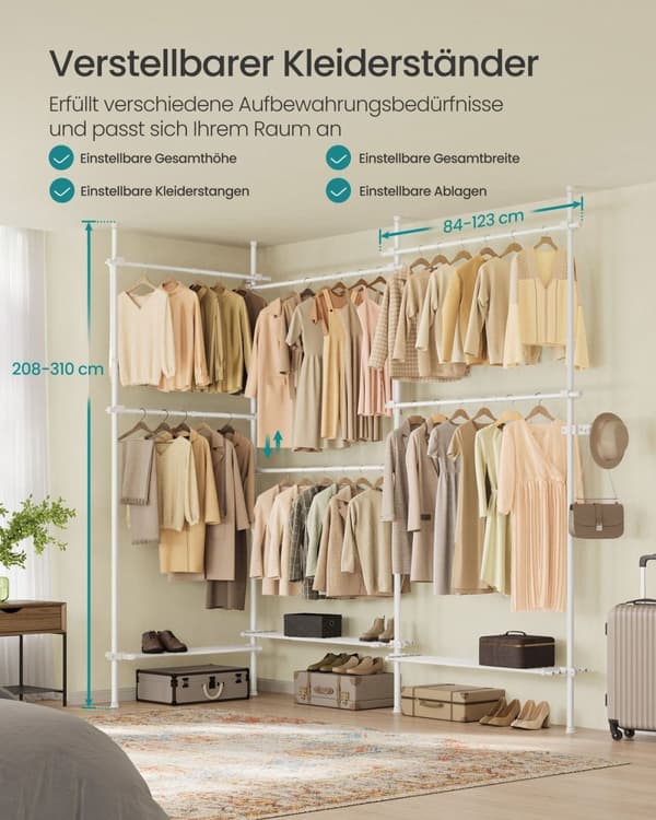 Rootz Ceiling High -vaateteline - Vaateteline - Vaatekaapin järjestäjä - Teräs ja muovi - 33,5 x (240-353) x (208-310) cm - Matt Valkoinen