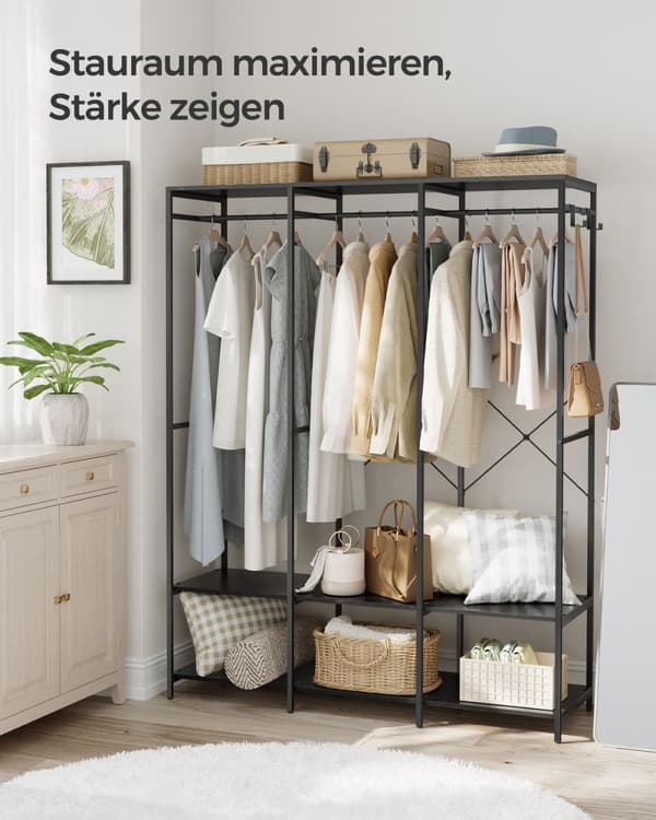 Rootz garderob med avtagbara krokar - Klädställ - Klädupplägg - Stål och spånskiva - 40 cm x 141 cm x 180 cm - Ebenholtssvart - 21 kg - 194 kg Kapacit