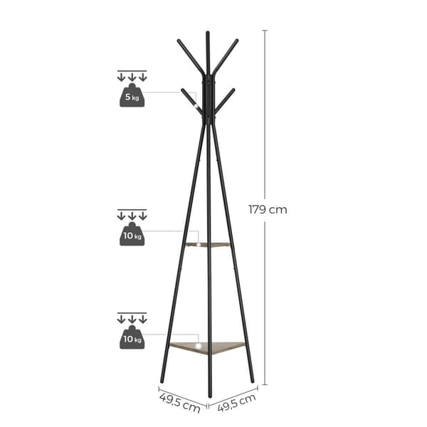 Rootz Tree Coat Stand - Knagerække - Tøjorganisering - Spånplader og stål - 49,5 cm x 49,5 cm x 179 cm - Greige Black - 3,3 kg - Nem montering