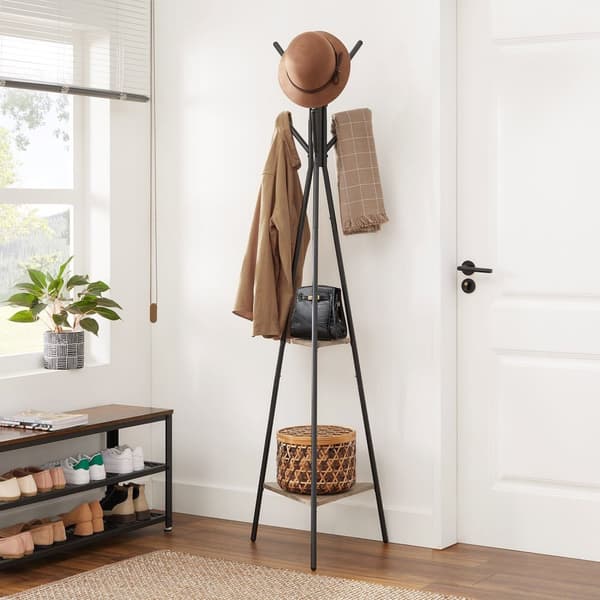 Rootz Tree Coat Stand - Knagerække - Tøjorganisering - Spånplader og stål - 49,5 cm x 49,5 cm x 179 cm - Greige Black - 3,3 kg - Nem montering