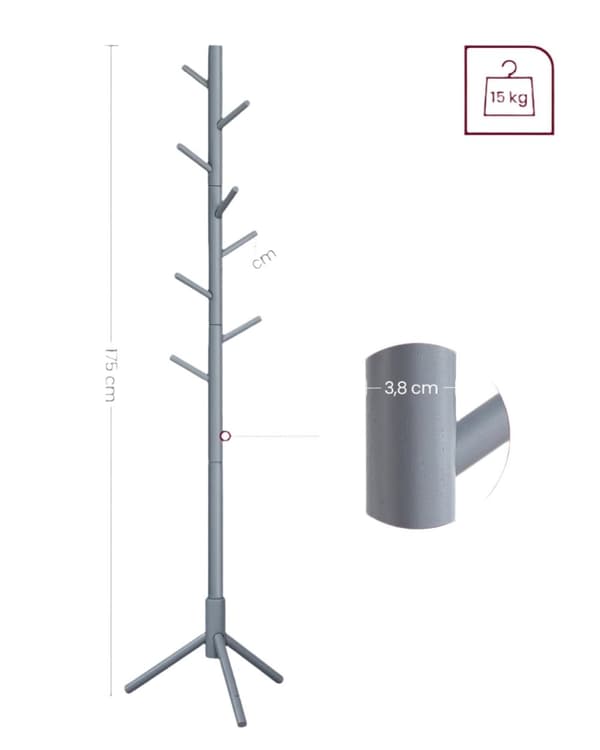 Rootz træ knagerække - Justerbar knageholder - Massivt træ - Grå farve - Entryway Organizer - 47cm x 47cm x 175cm