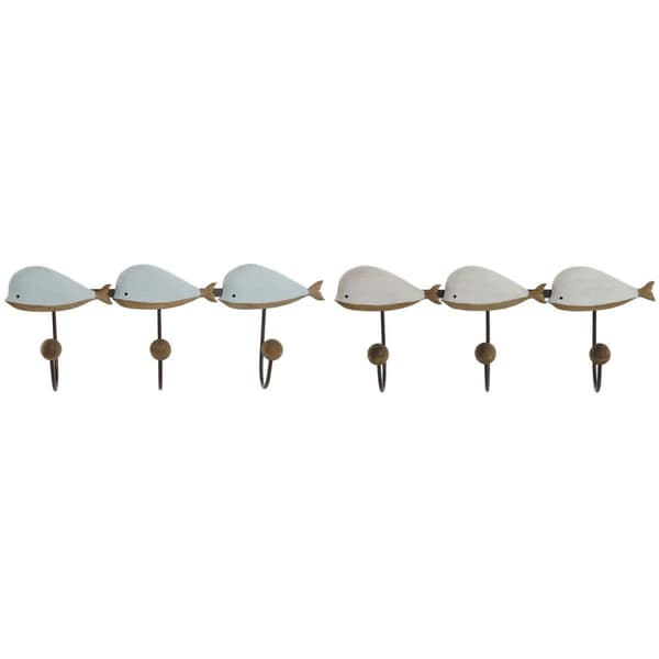 Knagerække til væggen Home ESPRIT Hvid Himmelblå Metal Paulonia træ Hval 45 x 10 x 17,5 cm (2 enheder)