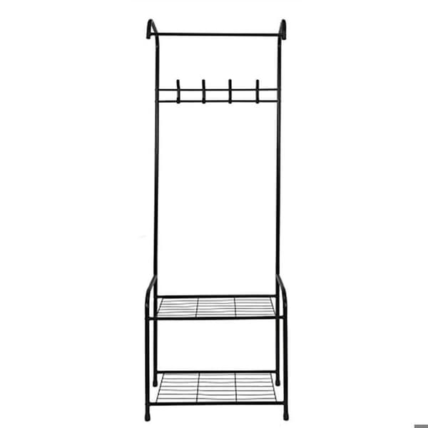 Entréklädhängare med krokar på 2 nivåer - HOME DECO FACTORY - M4 - Svart - Metall - 170 cm - 61 x 30 x 170 cm