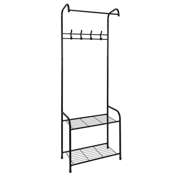 Entréklädhängare med krokar på 2 nivåer - HOME DECO FACTORY - M4 - Svart - Metall - 170 cm - 61 x 30 x 170 cm