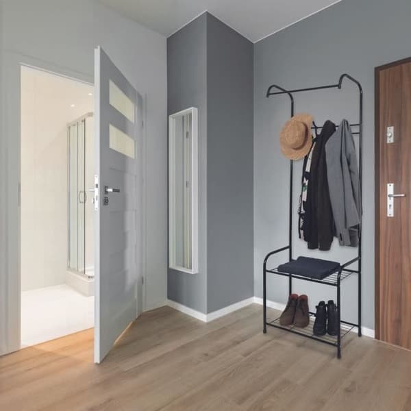 Entréklädhängare med krokar på 2 nivåer - HOME DECO FACTORY - M4 - Svart - Metall - 170 cm - 61 x 30 x 170 cm