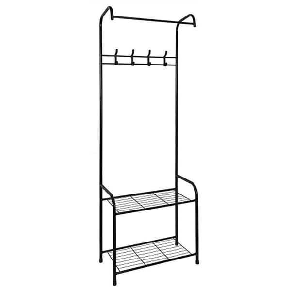 Entréklädhängare med krokar på 2 nivåer - HOME DECO FACTORY - M4 - Svart - Metall - 170 cm - 61 x 30 x 170 cm