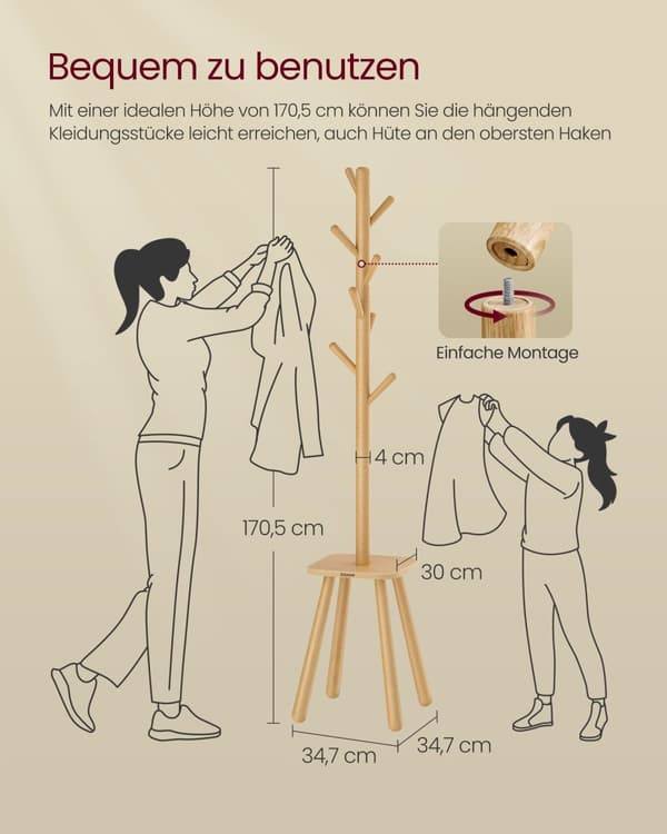 Tøjstativ med 8 kroge og planke i naturlig beige
