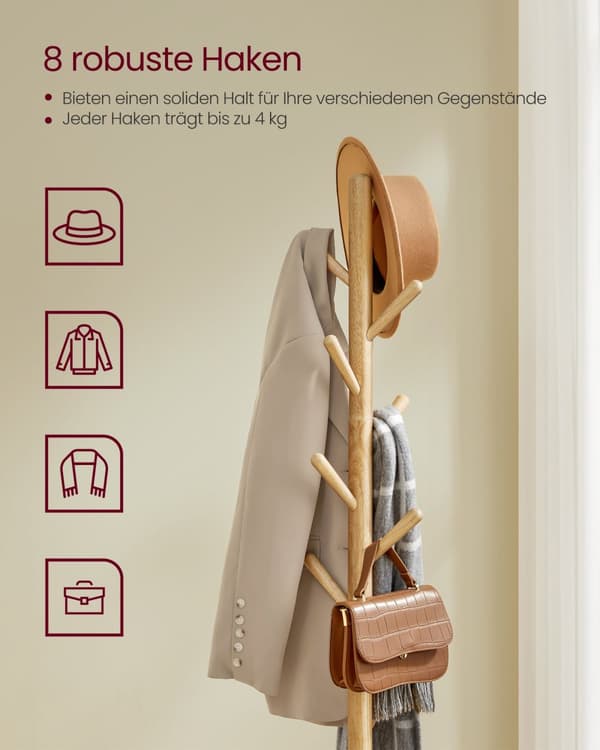 Tøjstativ med 8 kroge og planke i naturlig beige