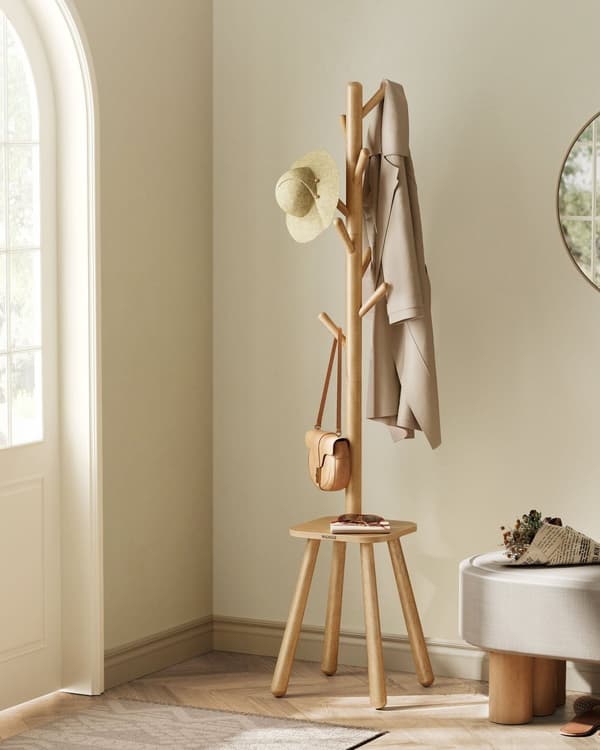 Tøjstativ med 8 kroge og planke i naturlig beige