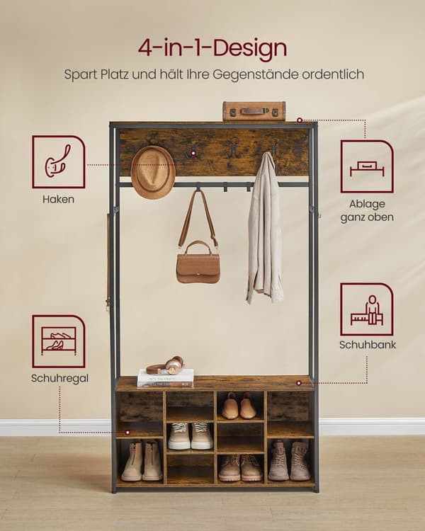 Vaatteteline kenkäteline vintage brown-mustaa