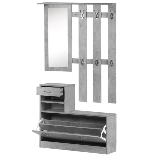 Rootz 3 -i -1 indgangsmøbler sæt - Garderobe sæt - Hallway Organizer - Shoe Storage & Mirror - Betongrå - 90x24x102 cm