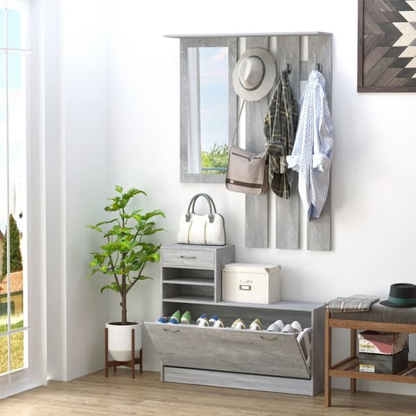 Rootz 3 -i -1 indgangsmøbler sæt - Garderobe sæt - Hallway Organizer - Shoe Storage & Mirror - Betongrå - 90x24x102 cm