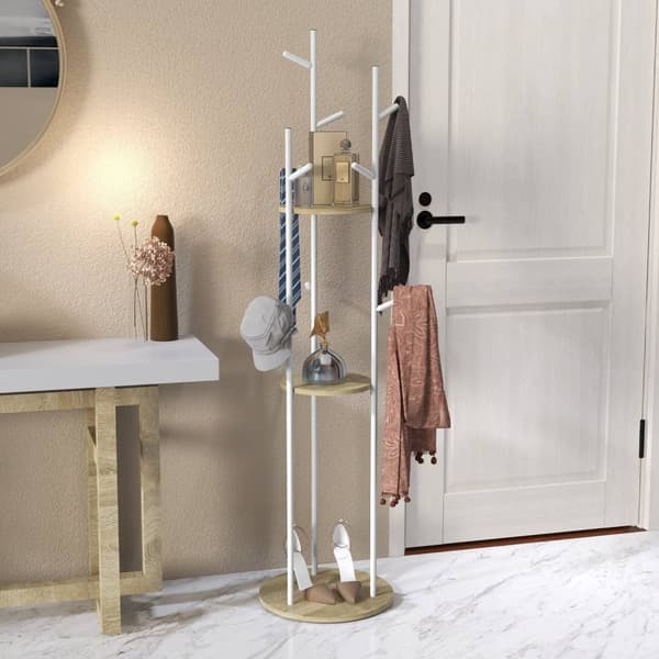 Rootz Coat Stand - Tøjstativ - Hat Tree - 9 kroge & 2 hylder - Moderne elegance - Ø 40 x 167 cm
