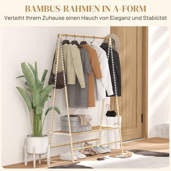 Rootz Freestanding Bambu Coat Rack - Klädarrangör - Lagringslösning - A -ramdesign - 116 cm x 43,5 cm x 160 cm