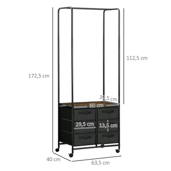 Rootz Industrial Clothes Rack - Garderobsorganisatör - Lagringsenhet - Space Saver - 63,5 cm x 40 cm x 172,5 cm