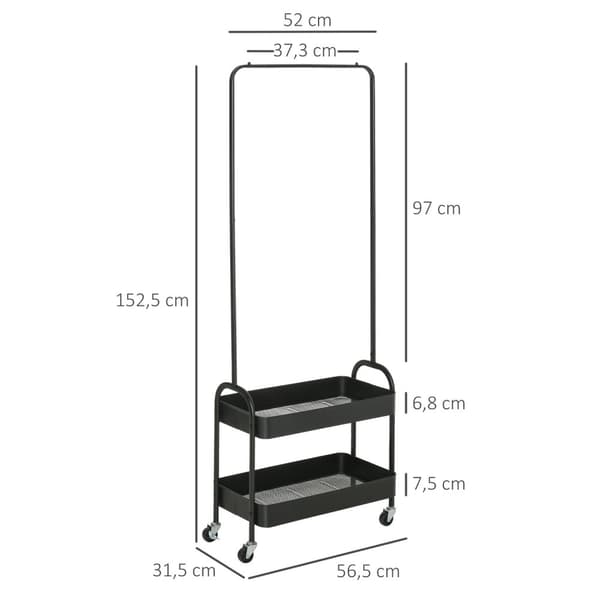 Rootz Mobile Metal Clothes Rack - Garment Rack - Fritstående arrangør - Rumbesparende design - 56,5L x 31,5W x 152,5h cm