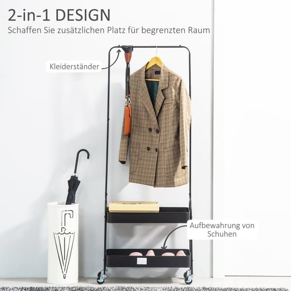 Rootz Mobile Metal Clothes Rack - Garment Rack - Fritstående arrangør - Rumbesparende design - 56,5L x 31,5W x 152,5h cm