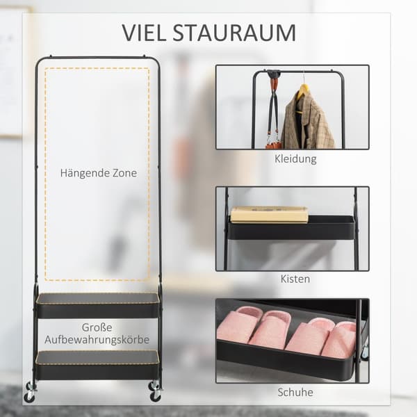 Rootz Mobile Metal Clothes Rack - Garment Rack - Fritstående arrangør - Rumbesparende design - 56,5L x 31,5W x 152,5h cm