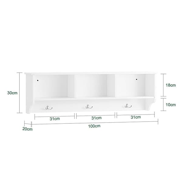 Rootz MDF Coat Rack - Cloakroom Strip - Vægmonteret bøjle - 3 metalkroge - holdbart design - 100x30x20cm