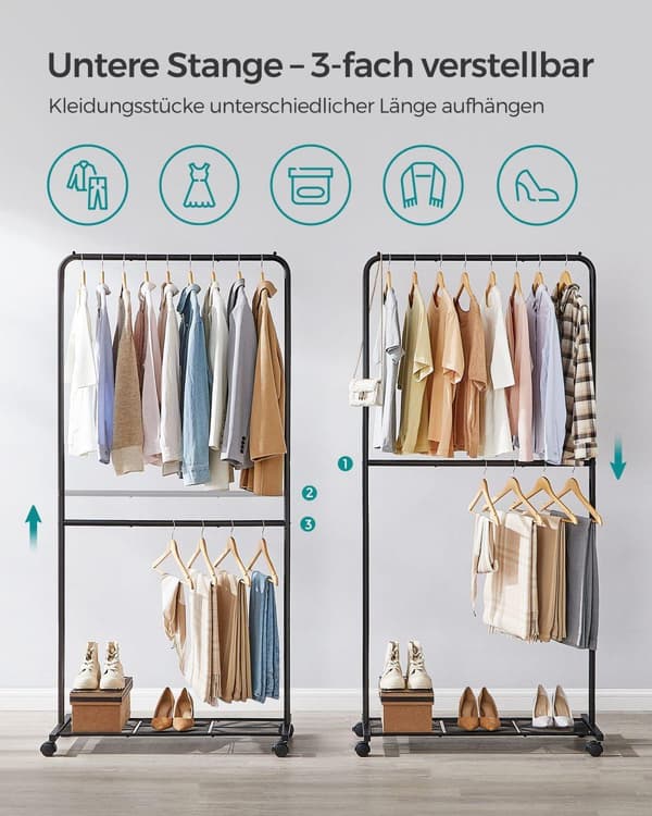 Klädställning, SONGMICS, 40,5 x 91 x 194 cm, Svart.
