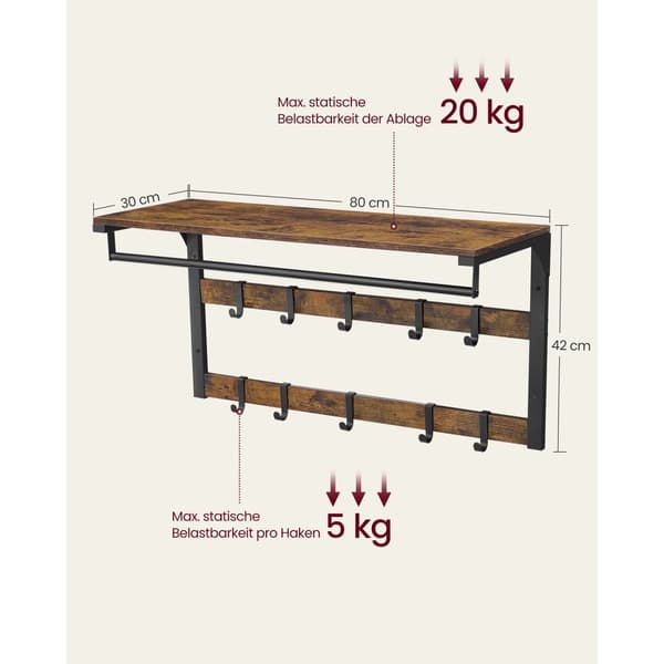 Väggarderob, VASAGLE, 30x80x42 cm, Vintagebrun-Svart.