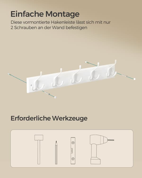 Vægmonteret garderobe, Garderobe-liste, SONGMICS, 7 x 50,4 x 4,6 cm, Skyhvid.