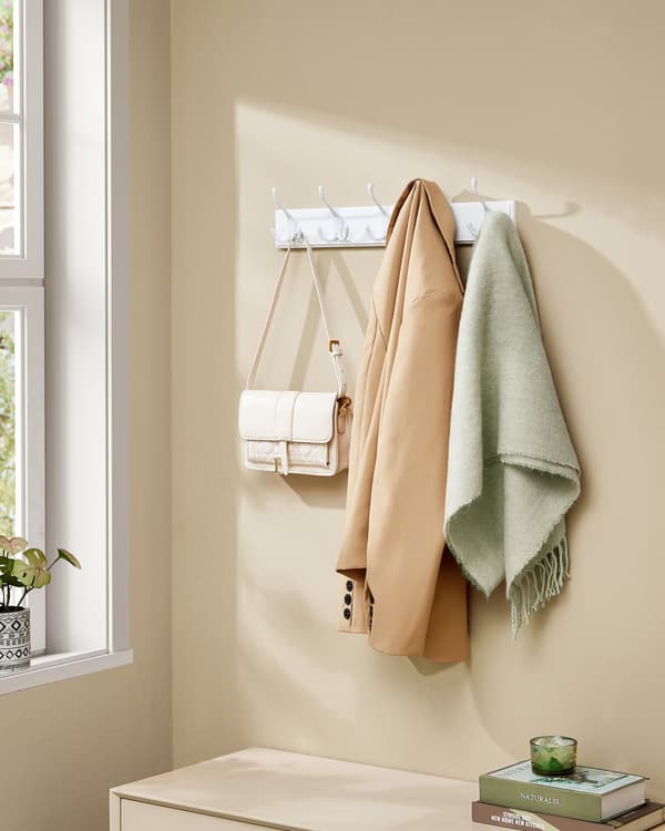 Vægmonteret garderobe, Garderobe-liste, SONGMICS, 7 x 50,4 x 4,6 cm, Skyhvid.