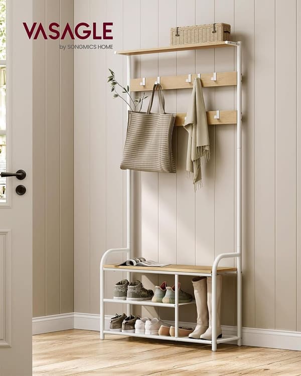 Garderobestativ, Tøjstativ, HSR409B01, 30x85x180,5 cm, Eg-farvet-Hvid.