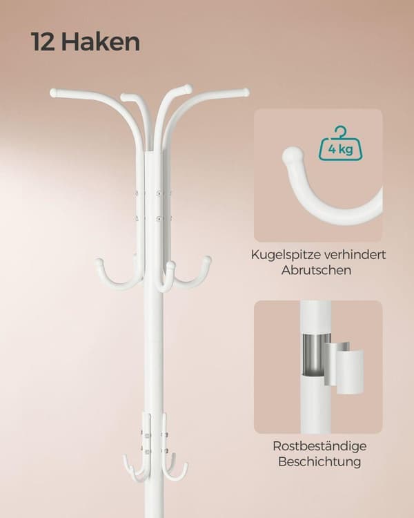 Garderobestativ, SONGMICS, 40x40x175 cm, Hvid