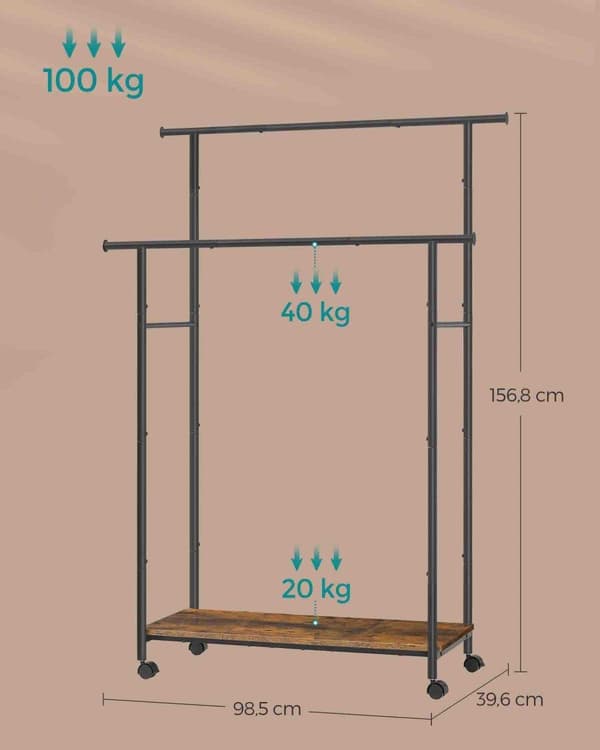 Vaateripustin, SONGMICS, 39,6x98,5x156,8 cm, Musta