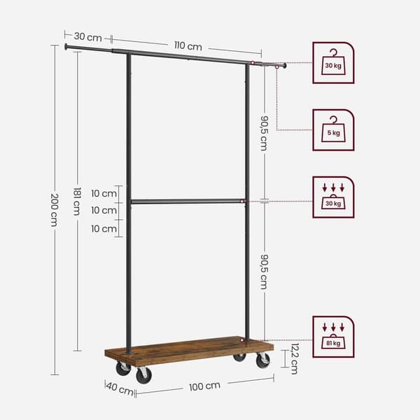 Klädställning, RGR111B01, 40x110-170x200 cm, Brun-Svart