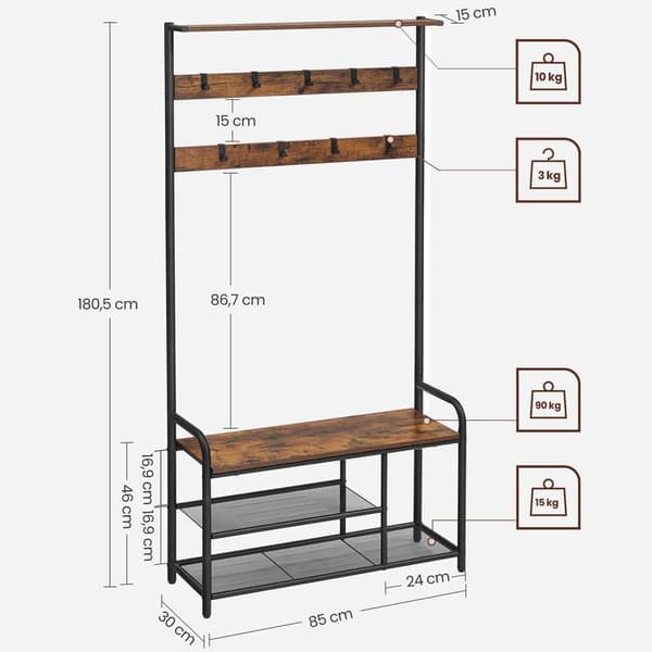 Garderobestativ, VASAGLE, 85x30 cm, Brun-Sort