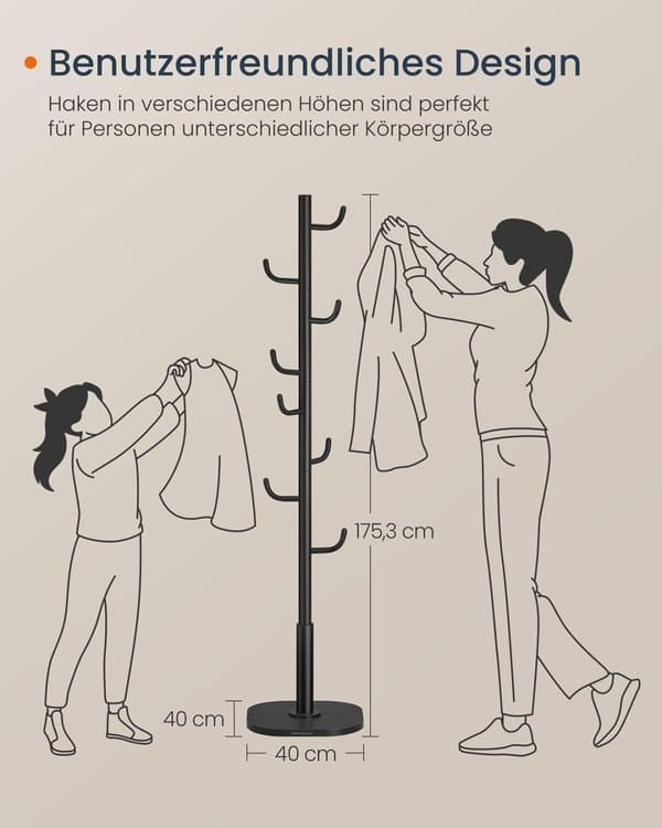 Klädhängare, SONGMICS HOME RCR037B01, 40x40x175,3 cm, Svart