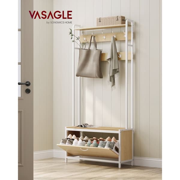 Garderobestativ, VASAGLE, 30x85x180 cm, Egefarvet-Hvid.