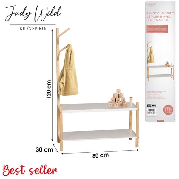 Klädhängare JUDY WILD DREAM med 2 hyllor - 120 X 80 X P 50 CM - Furu, vit