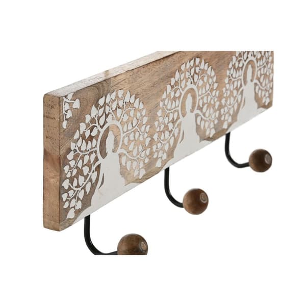Vegghengt klehenger Home ESPRIT Hvit Svart Naturell Metall Treverk av mangotre Buddha 38 x 5 x 16 cm