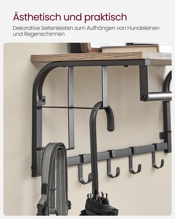 Seinäteline, LCR102B01, 30x66x27 cm, Vintage ruskea-musta.