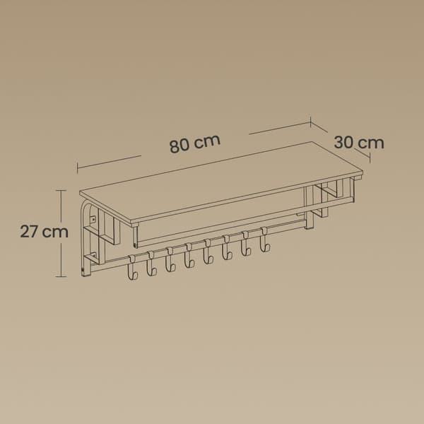 Vægknagerække med hylde, VASAGLE LCR102B01, 30x80x27 cm, Brun Sort
